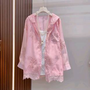 女装 2025春季 胖MM显瘦时髦大码 上衣重工花朵亮片连帽开衫 外套 新款