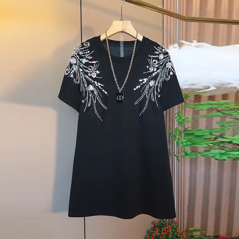 时尚洋气重工亮片设计感半袖T恤