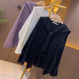 新款 披肩领收腰蕾丝设计宽松百搭打底衫 大码 胖MM时尚 女装 2025冬季