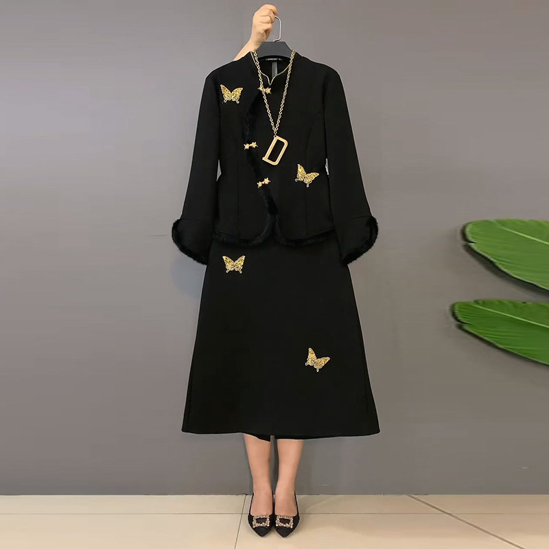 大码女装蝴蝶上衣半身裙两件套