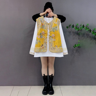 胖妹妹2026春季新款大码女装中国风立领刺绣马甲小衫新中式两件套