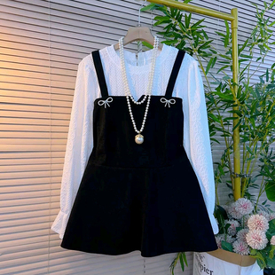 减龄新款 气质条绒拼接蕾丝蝴蝶结显瘦衫 大码 胖MM时尚 女装 2025秋季