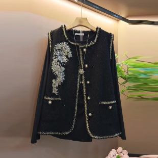 爆款 打底衫 小香风重工钉珠亮片马甲大码 胖mm百搭长袖 女装 欧货秋季