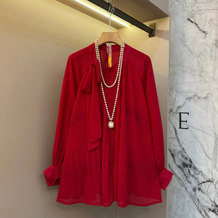 时尚大码女装绑带蝴蝶结上衣2026春季新款立领层次感小衫百搭衬衫