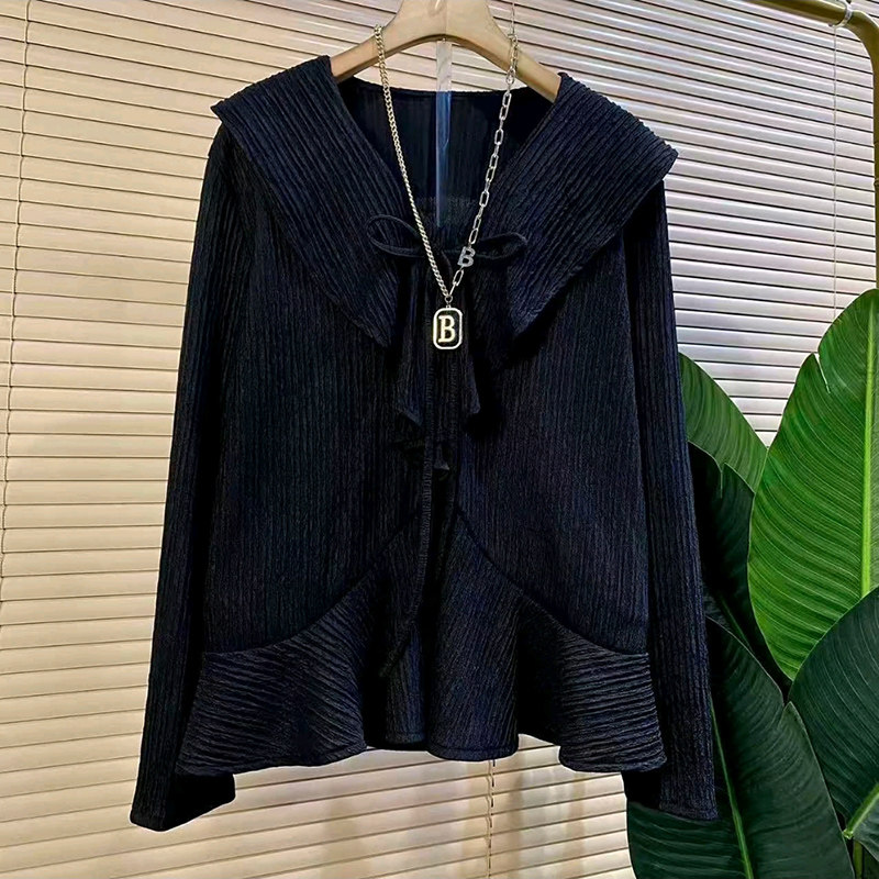 洋气V领荷叶边气质收腰女人衫新