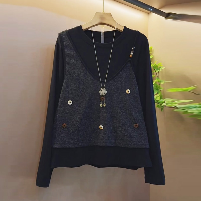 不对称马甲拼接假两件上衣