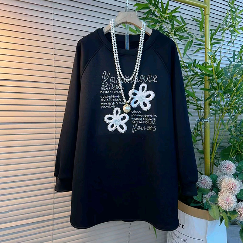 重工毛巾绣花朵加绒保暖卫衣