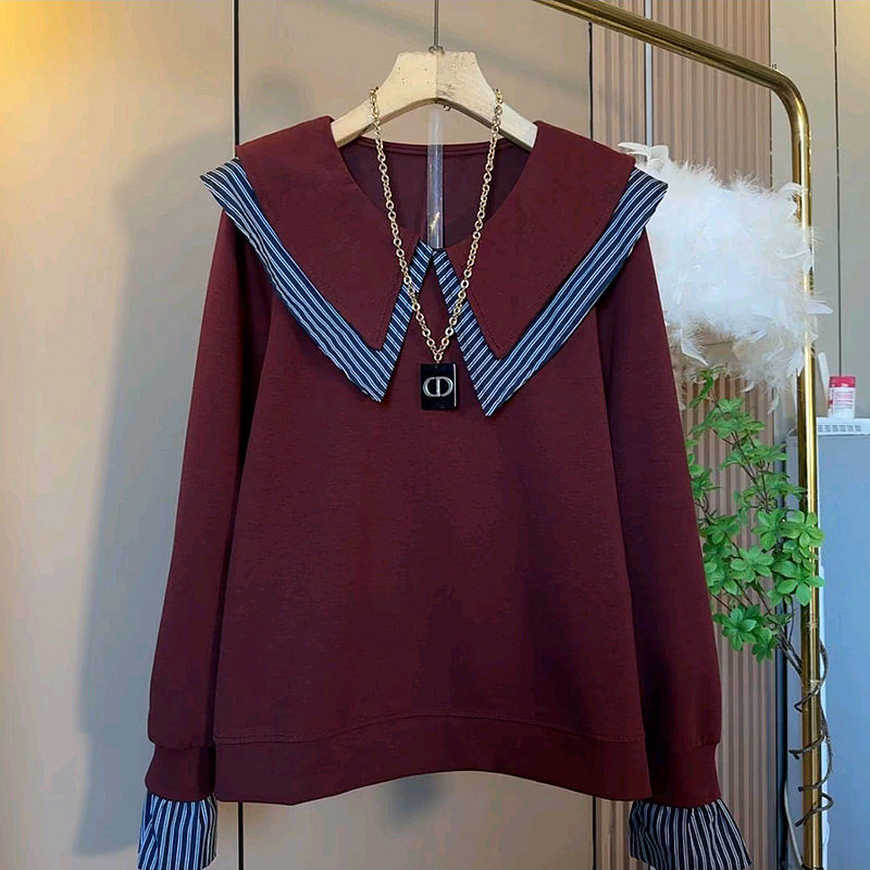 欧货设计感双层条纹娃娃领卫衣胖妹妹新款大码女装休闲显瘦上衣潮,女装/女士精品,大码内搭,淘宝优惠券,粉丝福利购,淘宝优惠卷