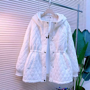 女装 棉衣胖妹妹大码 气质显瘦棉服外套 连帽收腰菱格轻薄款 秋冬新款