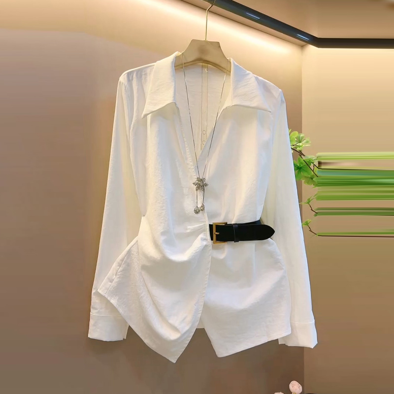 新款韩版气质腰带翻领设计感上衣