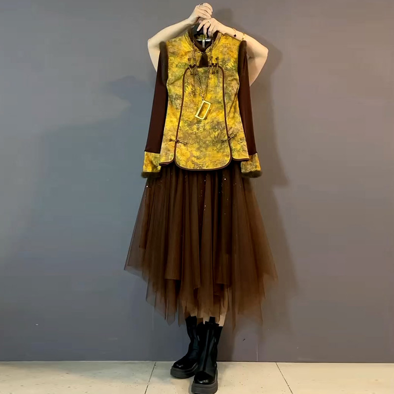 国风盘扣马甲内搭半裙套装