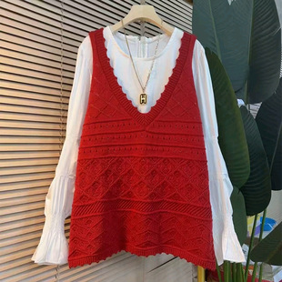 衬衫 女装 减龄遮肉套装 胖妹妹大码 2025新款 设计感钩花吊带马甲长袖