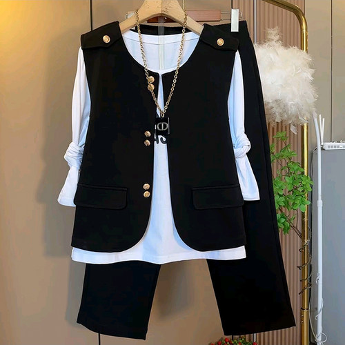 时尚简约气质纽扣马甲搭配九分裤