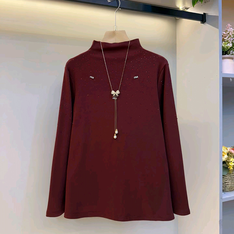 欧货烫钻磨毛保暖弹力显瘦女人衫