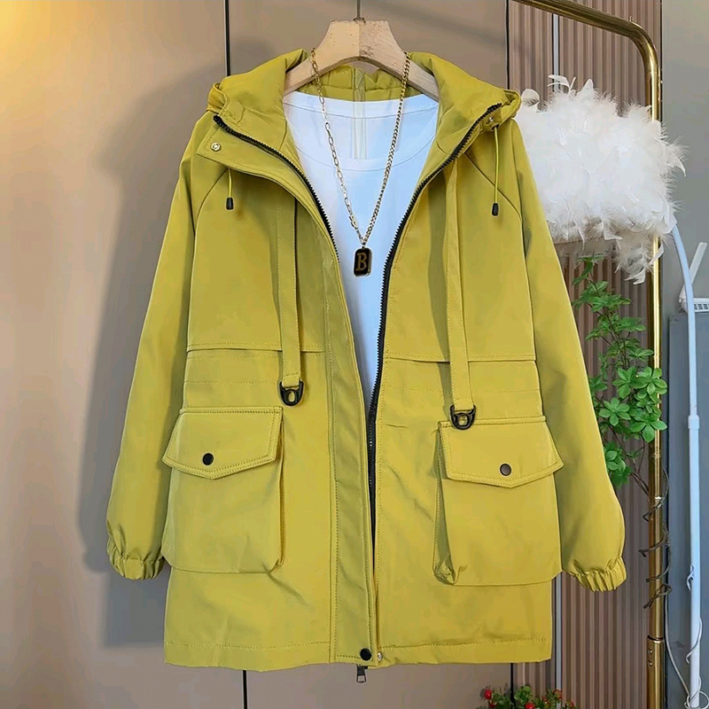 时尚减龄糖果色抽绳连帽风衣外套