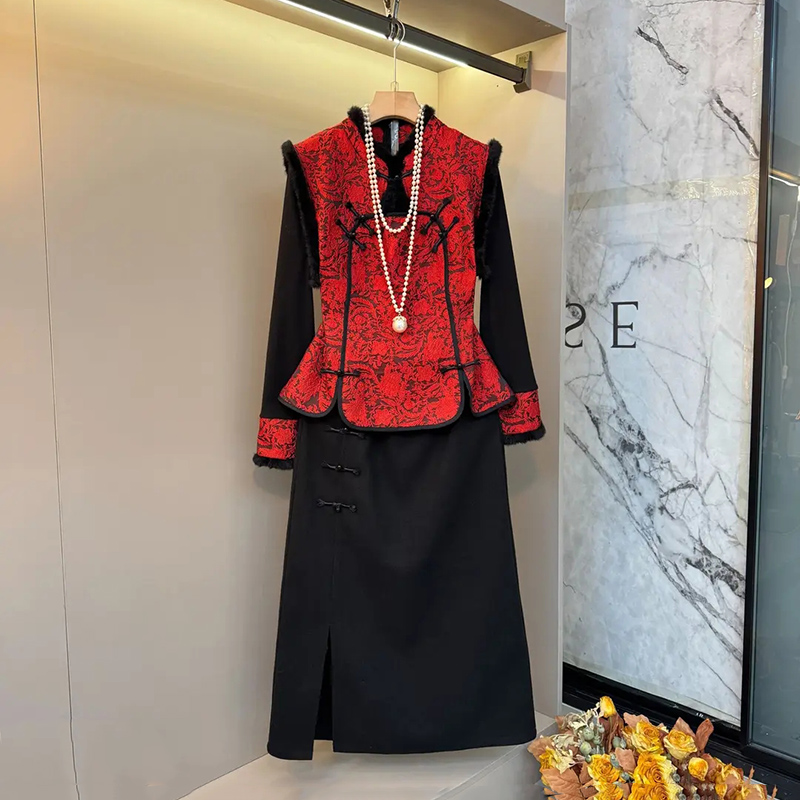 新中式复古内搭马甲半身裙套装新