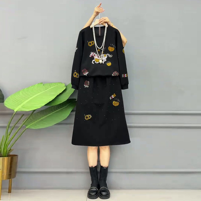 轻奢风烫钻卫衣半身裙两件套2026春季新款显瘦大码女装上衣长裙潮,女装/女士精品,大码套装,淘宝优惠券,粉丝福利购,淘宝优惠卷