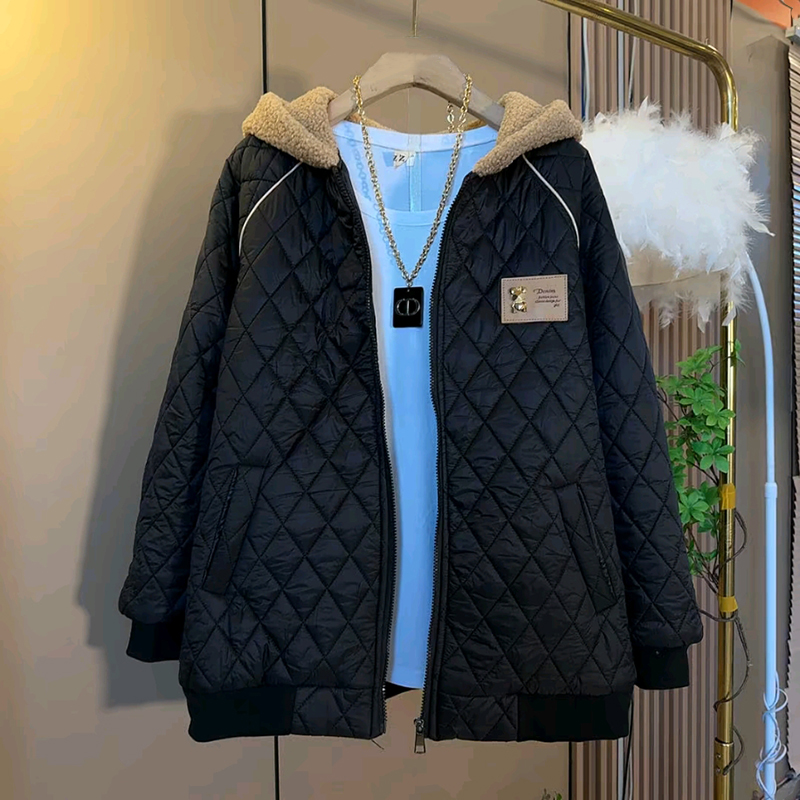 连帽显瘦菱格棉百搭连帽棉服外套