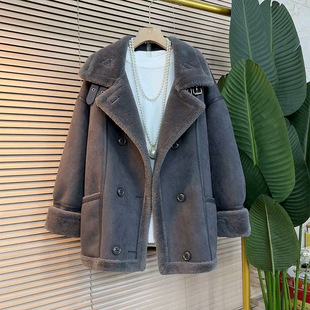 时尚 冬季 女装 糖果色保暖加厚一体毛外套胖妹妹大码 立领外衣潮 新款