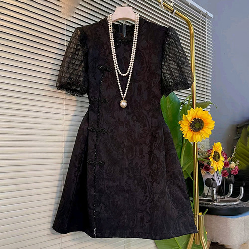 旗袍晚礼服名媛提花盘扣连衣裙