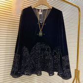 上衣衬衫 欧货时尚 胖妹妹大码 女装 洋气减龄拼接丝绒打底衫 早秋新款