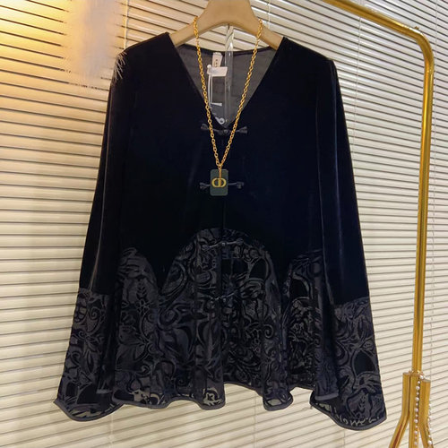 拼接丝绒大码时尚上衣