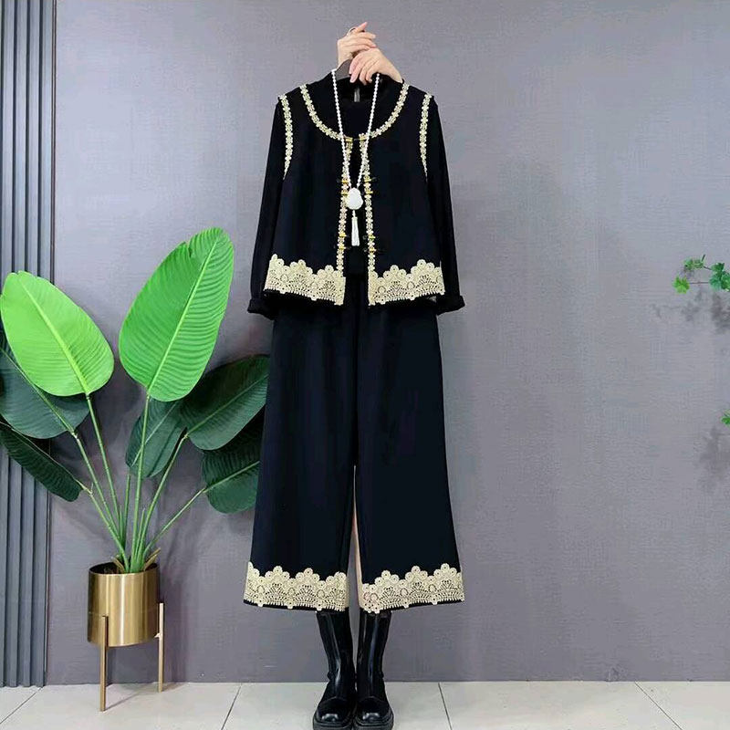 2026春季新款大码女装胖mm新中式复古花边马甲打底衫阔腿裤三件套,女装/女士精品,大码套装,淘宝优惠券,粉丝福利购,淘宝优惠卷