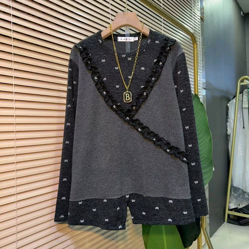 胖妹妹大码女装春季2026新款欧货蝴蝶结花边领下摆开叉洋气百搭衫,女装/女士精品,大码内搭,淘宝优惠券,粉丝福利购,淘宝优惠卷