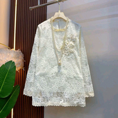 女装 春季 2026新款 胖mm大码 欧洲站气质国风重工立体精美花朵蕾丝衫