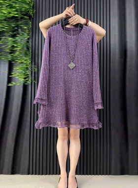 大码女装韩版简约时尚蕾丝拼接百搭T恤大衫大码女装胖mm中长上衣