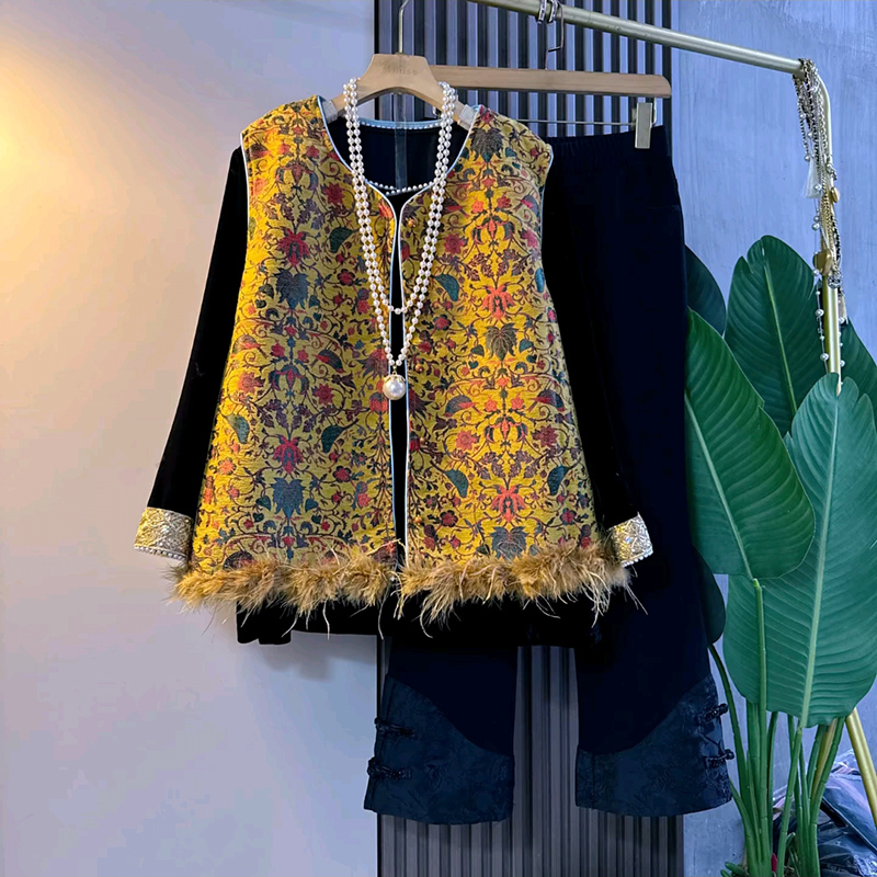 时尚复古民族风马甲打底衫裤子新