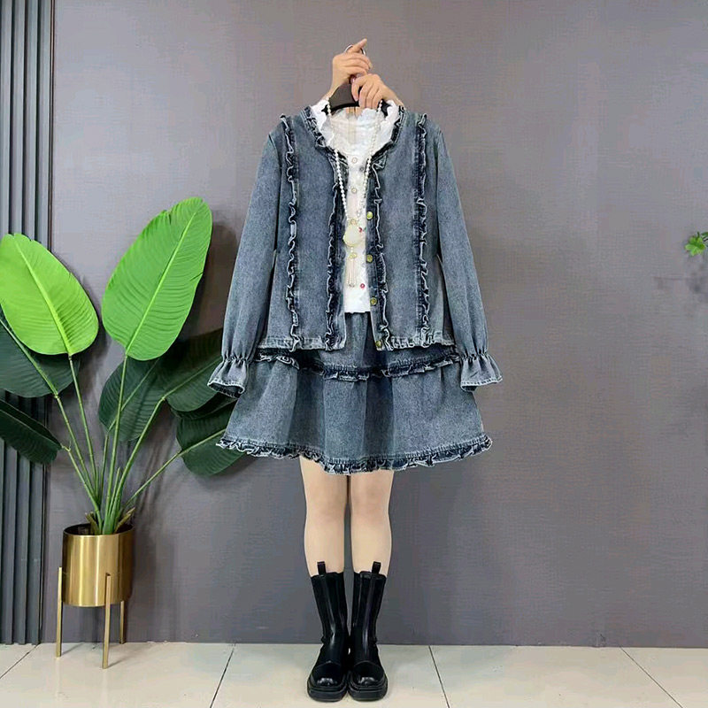 春季新款复古木耳花边牛仔上衣蛋糕短裙胖mm大码女装糖果纽扣衬衫,女装/女士精品,大码内搭,淘宝优惠券,粉丝福利购,淘宝优惠卷