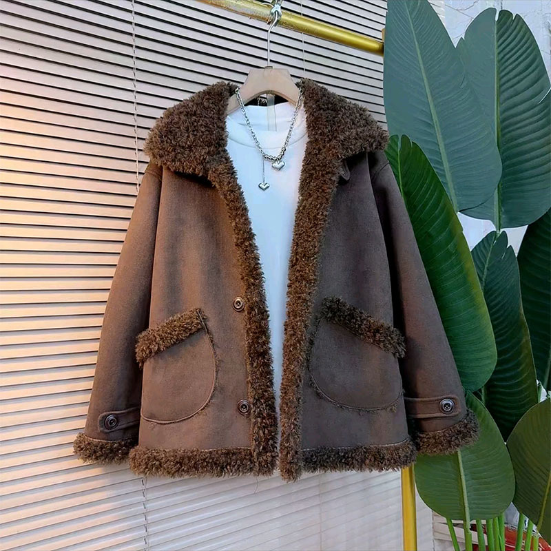羊羔毛皮毛一体棉衣外套