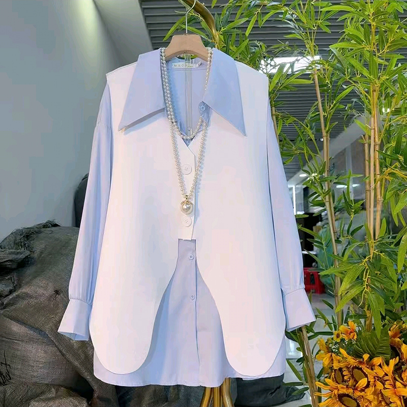 时尚不规则马夹打底衬衫两件套新