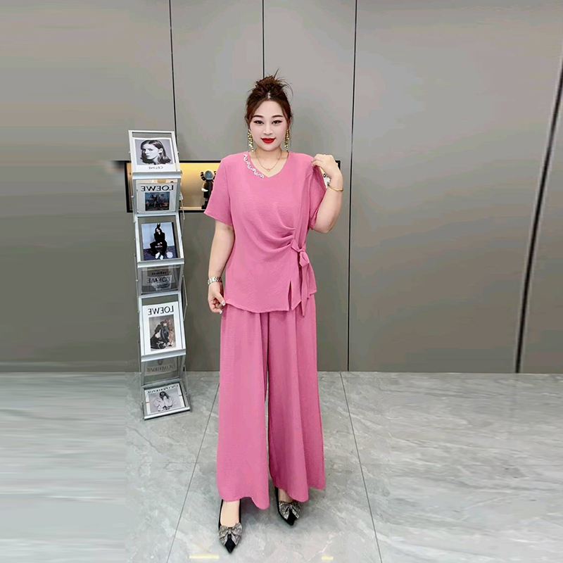 大码洋气上衣阔腿裤高品质套装新