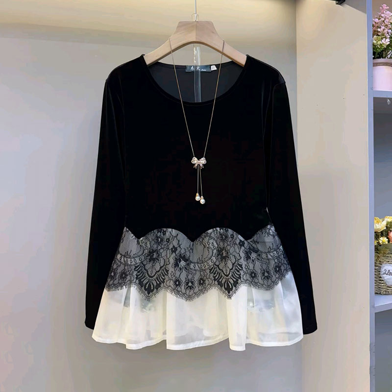 大码女装秋季新款丝绒上衣百搭衫