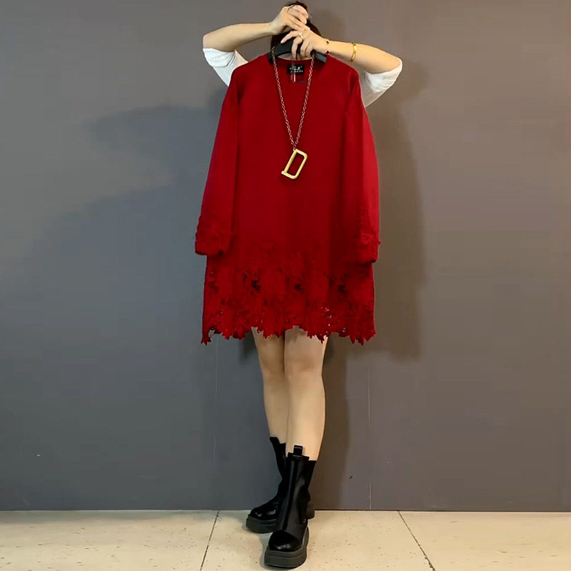 2025新款胖妹妹蕾丝拼接宽松遮肉大衫洋气休闲百搭打底衫大码女装,女装/女士精品,大码内搭,淘宝优惠券,粉丝福利购,淘宝优惠卷