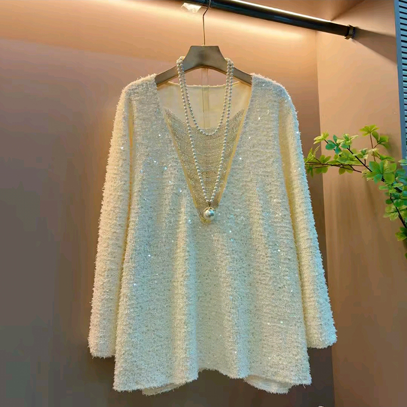 时尚V领流苏亮片轻奢百搭上衣