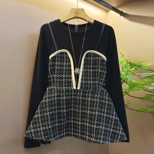 时尚 2025早秋减龄新款 胖MM欧洲站韩版 女装 休闲洋气假两件上衣 大码