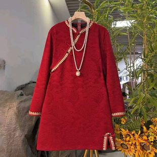 新中式 胖妹妹2025冬季 女装 大码 国风盘扣高级感气质加绒连衣裙 新款