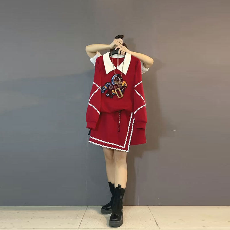 2026春季新款胖mm大码女装欧货洋气小马卫衣不规则半身裙两件套女,女装/女士精品,大码套装,淘宝优惠券,粉丝福利购,淘宝优惠卷