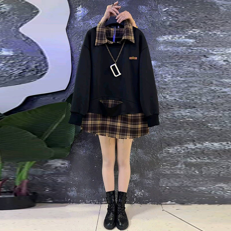 欧货减龄遮肉显瘦假两件加绒卫衣