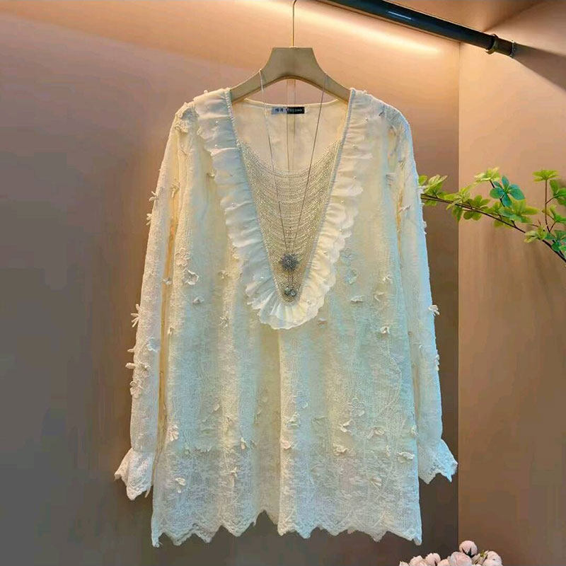 大码女装2026春季新款欧货高级感串珠蕾丝女人衫胖mm遮肉显瘦上衣,女装/女士精品,大码内搭,淘宝优惠券,粉丝福利购,淘宝优惠卷