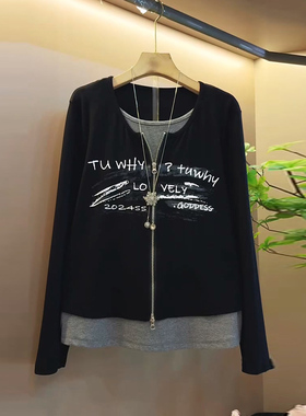 2025秋季爆款时尚假两件设计感减龄上衣大码女装胖mm气质显瘦小衫