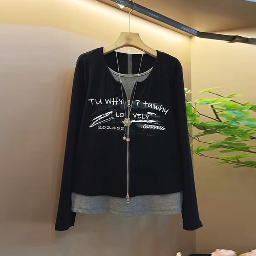 爆款时尚假两件设计感减龄上衣女