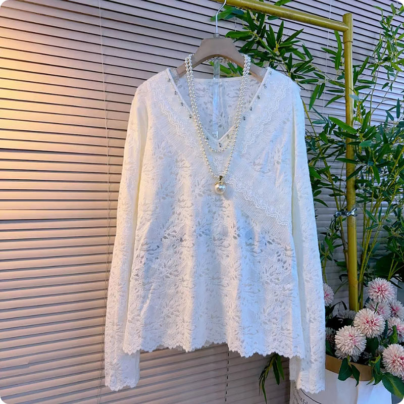 大码法式v领上衣小衫荷叶领百搭