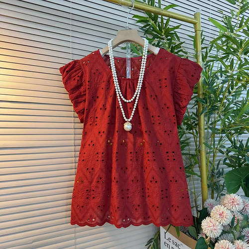 时尚镂空提花刺绣设计飞飞袖上衣