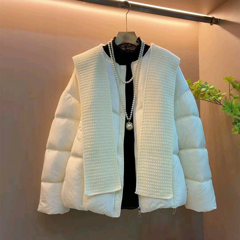 针织披肩连帽棉服外套