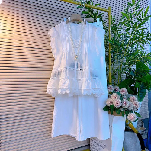 2025新款设计感木耳花边减龄坎袖雪纺衫女大码女装胖mm百搭阔腿裤