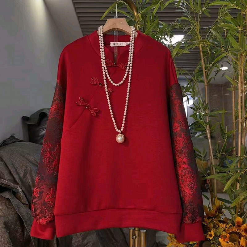 盘扣提花新中式大码女装卫衣